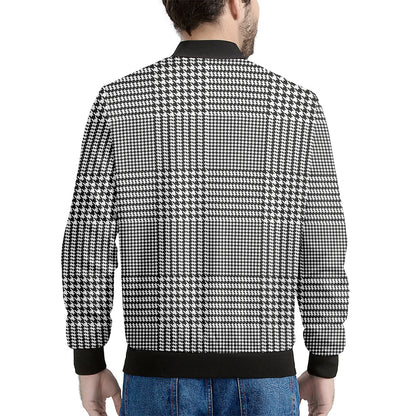 Black And White Glen Plaid Print Men's Bomber Jacket
