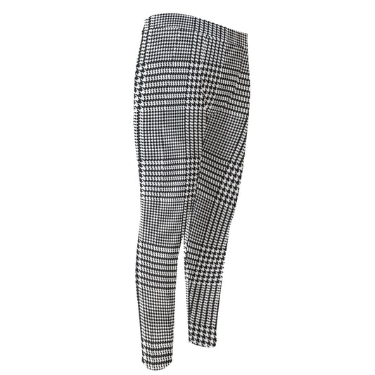 Black And White Glen Plaid Print Men's Compression Pants