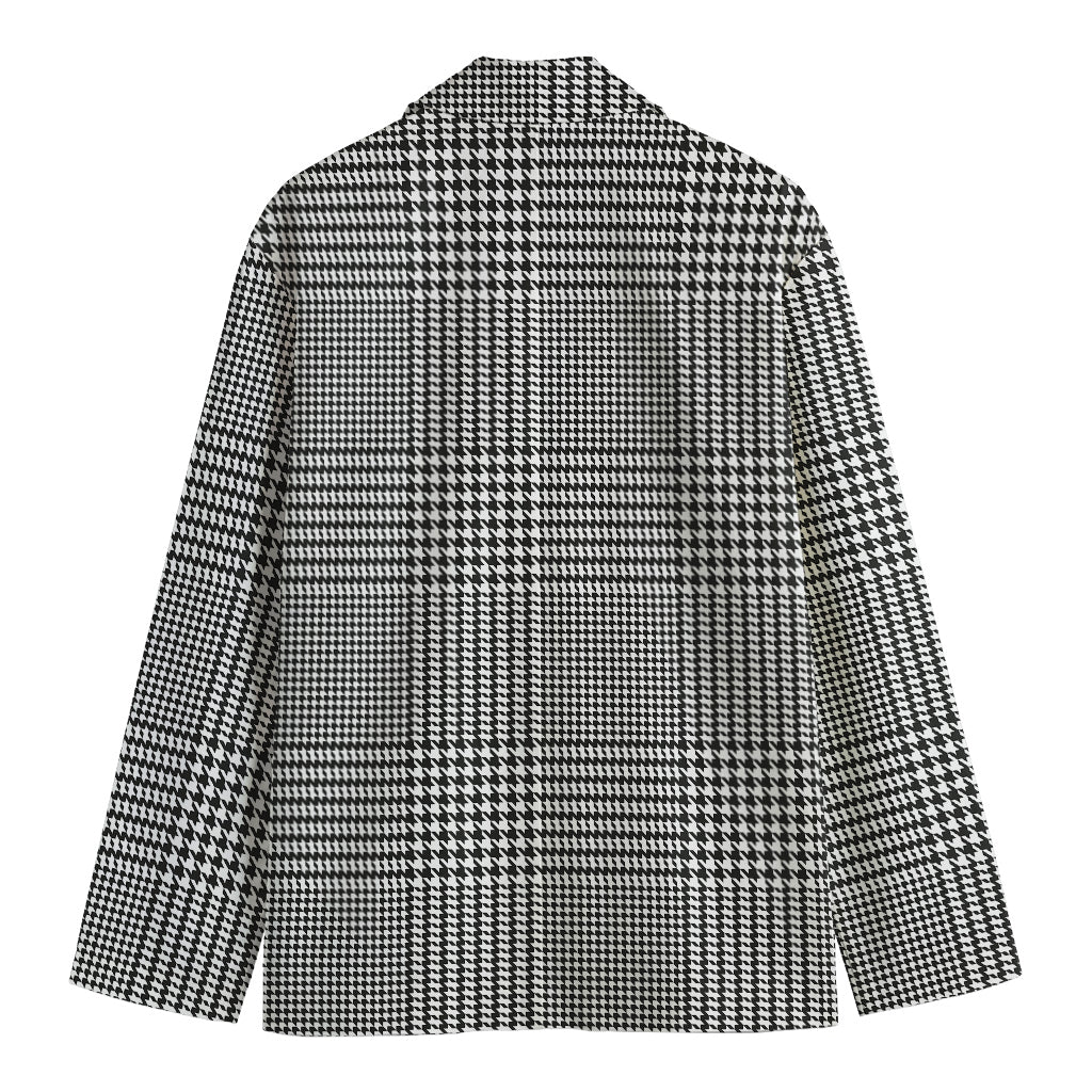 Black And White Glen Plaid Print Men's Cotton Blazer