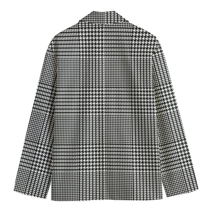 Black And White Glen Plaid Print Men's Cotton Blazer