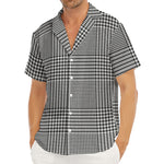 Black And White Glen Plaid Print Men's Deep V-Neck Shirt