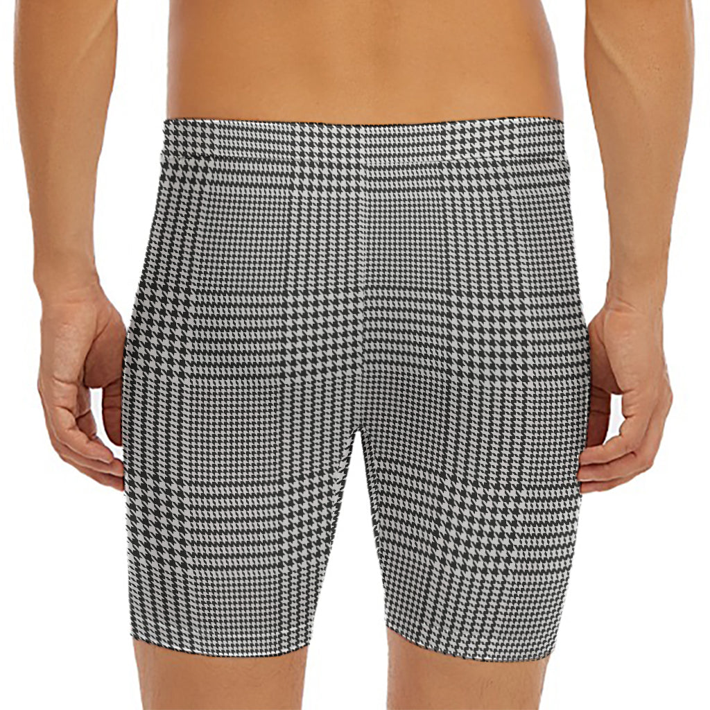 Black And White Glen Plaid Print Men's Long Boxer Briefs