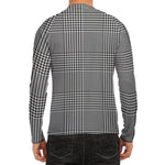 Black And White Glen Plaid Print Men's Long Sleeve Rash Guard