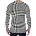 Black And White Glen Plaid Print Men's Long Sleeve T-Shirt