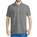 Black And White Glen Plaid Print Men's Polo Shirt