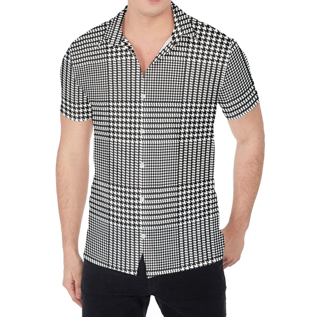 Black And White Glen Plaid Print Men's Shirt