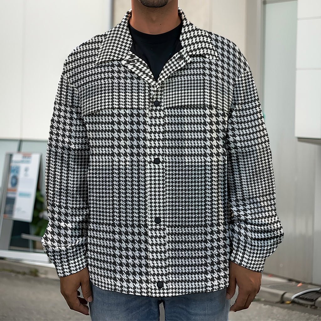 Black And White Glen Plaid Print Men's Shirt Jacket