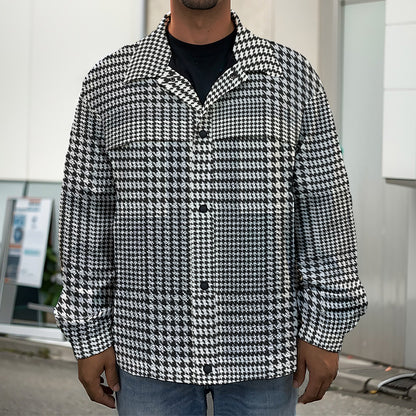 Black And White Glen Plaid Print Men's Shirt Jacket