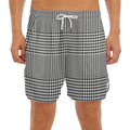 Black And White Glen Plaid Print Men's Split Running Shorts