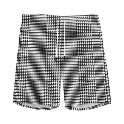 Black And White Glen Plaid Print Men's Sports Shorts