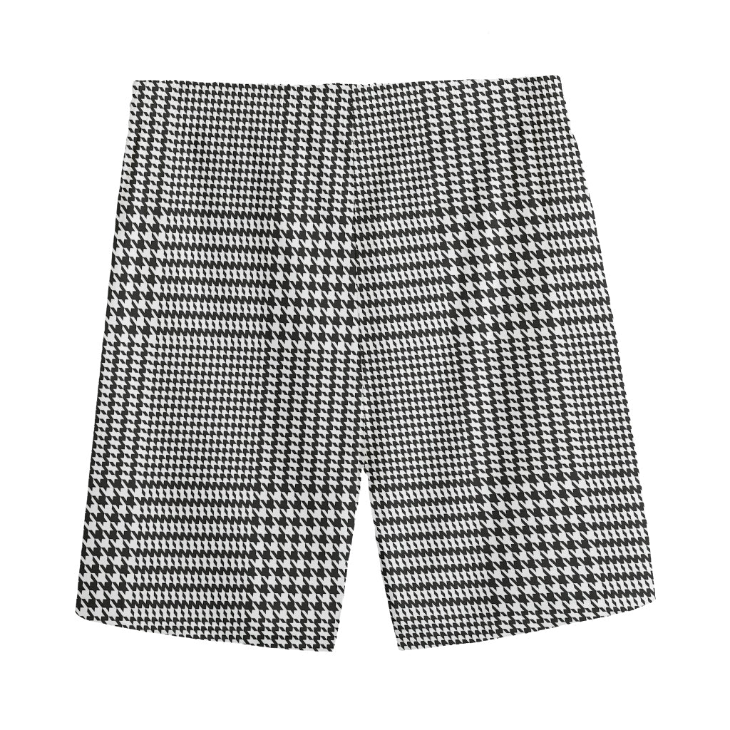Black And White Glen Plaid Print Men's Sports Shorts