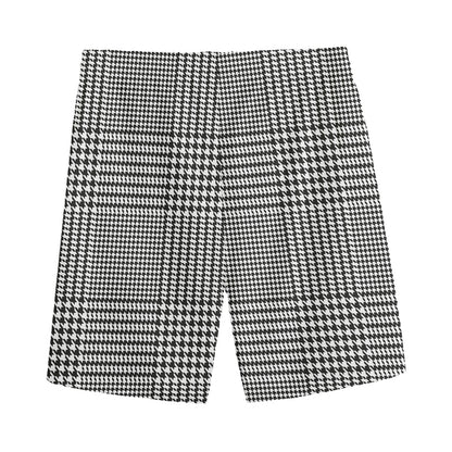 Black And White Glen Plaid Print Men's Sports Shorts