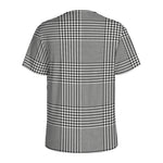 Black And White Glen Plaid Print Men's Sports T-Shirt