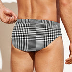 Black And White Glen Plaid Print Men's Swim Briefs