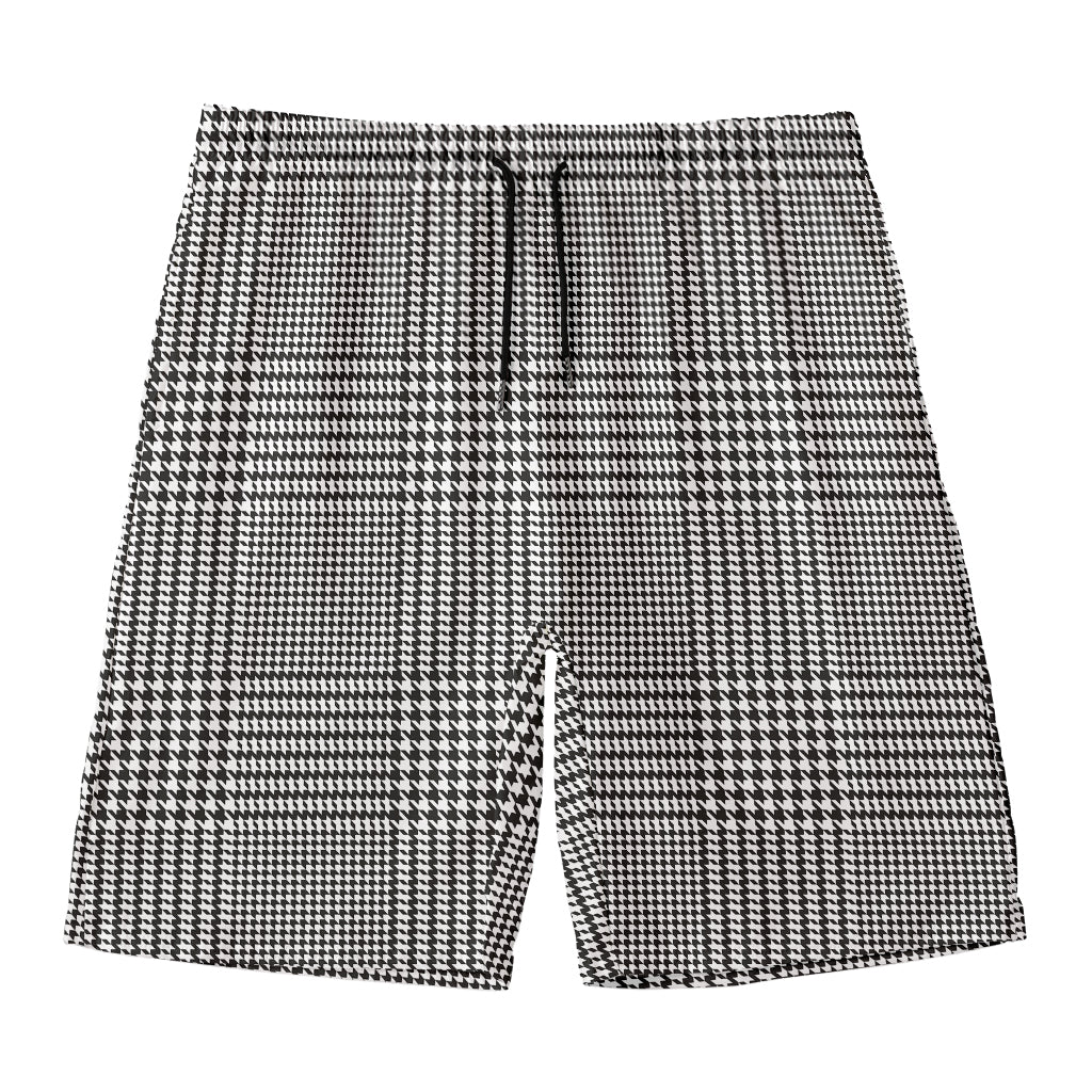 Black And White Glen Plaid Print Men's Swim Trunks
