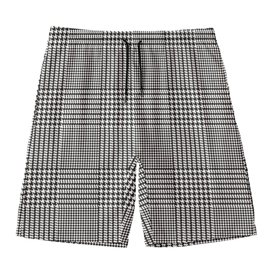 Black And White Glen Plaid Print Men's Swim Trunks