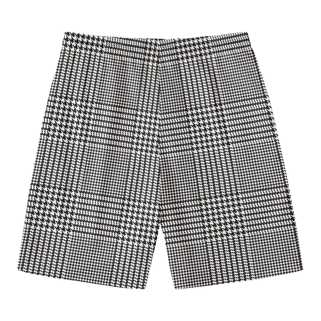 Black And White Glen Plaid Print Men's Swim Trunks
