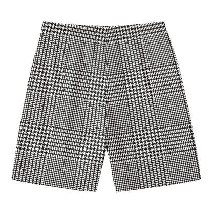 Black And White Glen Plaid Print Men's Swim Trunks