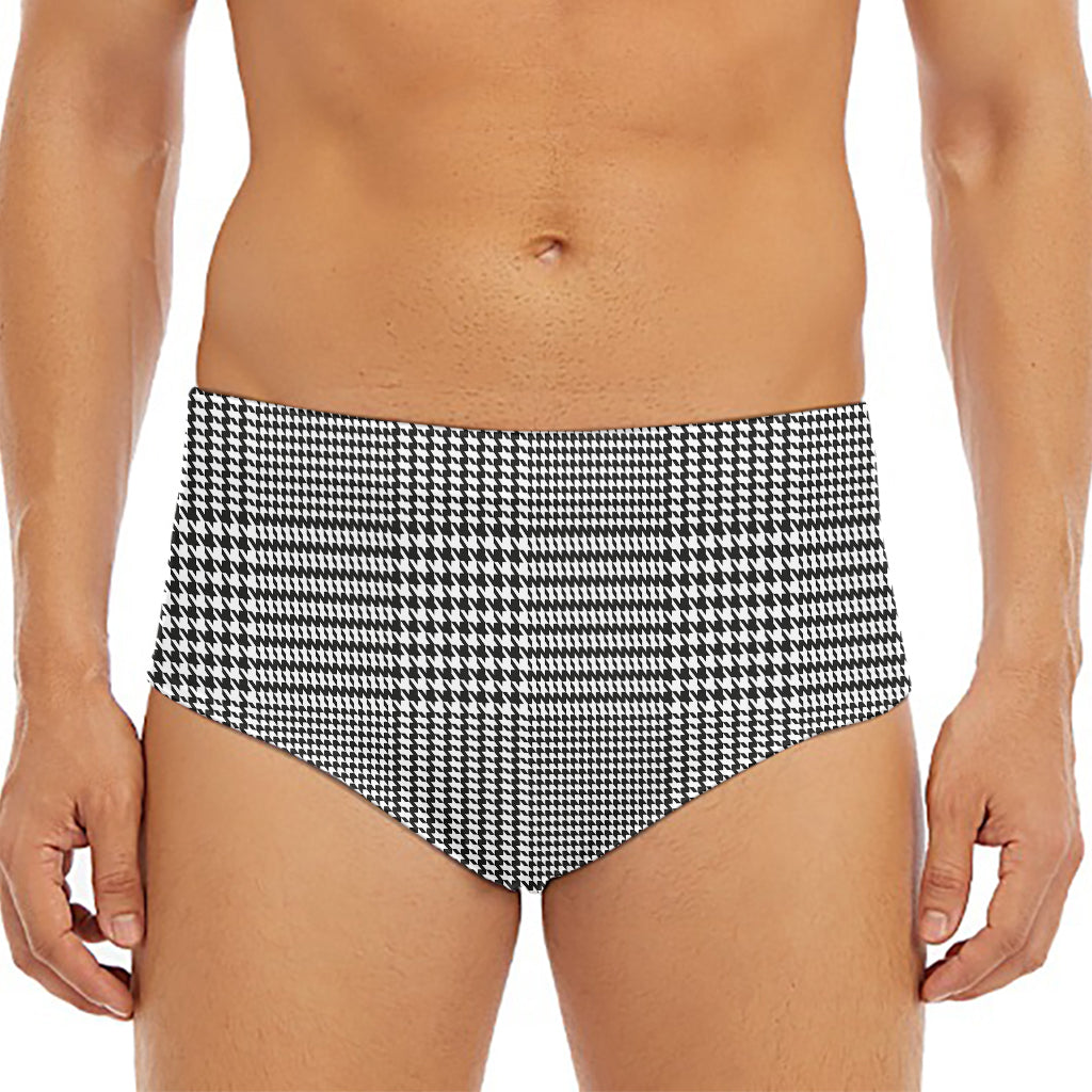 Black And White Glen Plaid Print Men's Triangle Swim Briefs