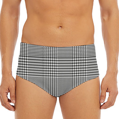 Black And White Glen Plaid Print Men's Triangle Swim Briefs