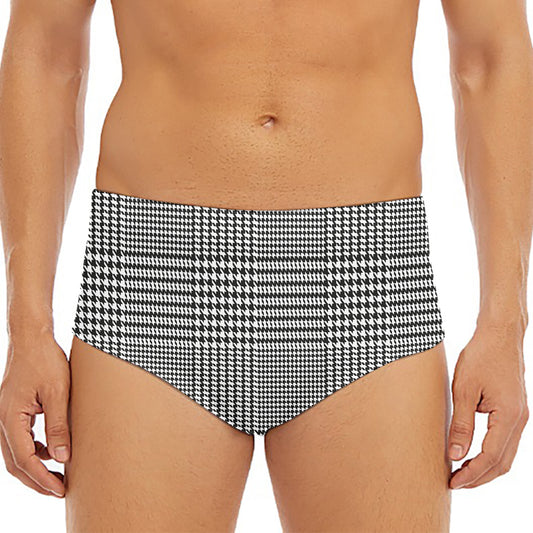 Black And White Glen Plaid Print Men's Triangle Swim Briefs
