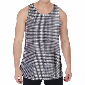 Black And White Glen Plaid Print Men's Velvet Tank Top