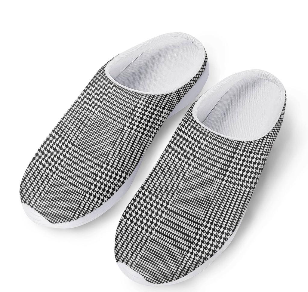 Black And White Glen Plaid Print Mesh Casual Shoes