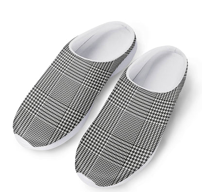 Black And White Glen Plaid Print Mesh Casual Shoes