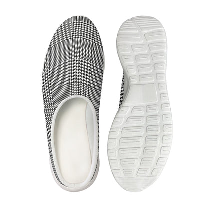 Black And White Glen Plaid Print Mesh Casual Shoes