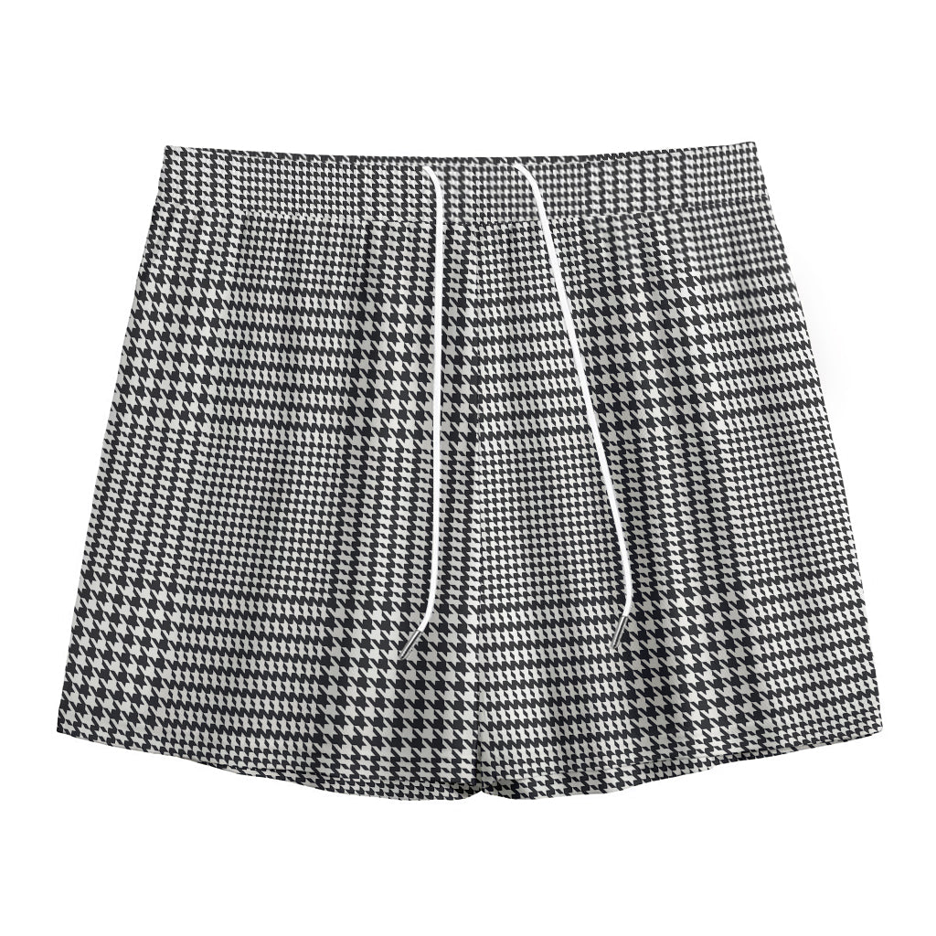 Black And White Glen Plaid Print Mesh Shorts