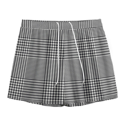 Black And White Glen Plaid Print Mesh Shorts