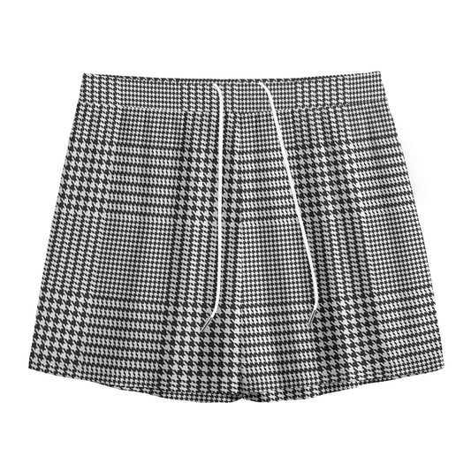 Black And White Glen Plaid Print Mesh Shorts