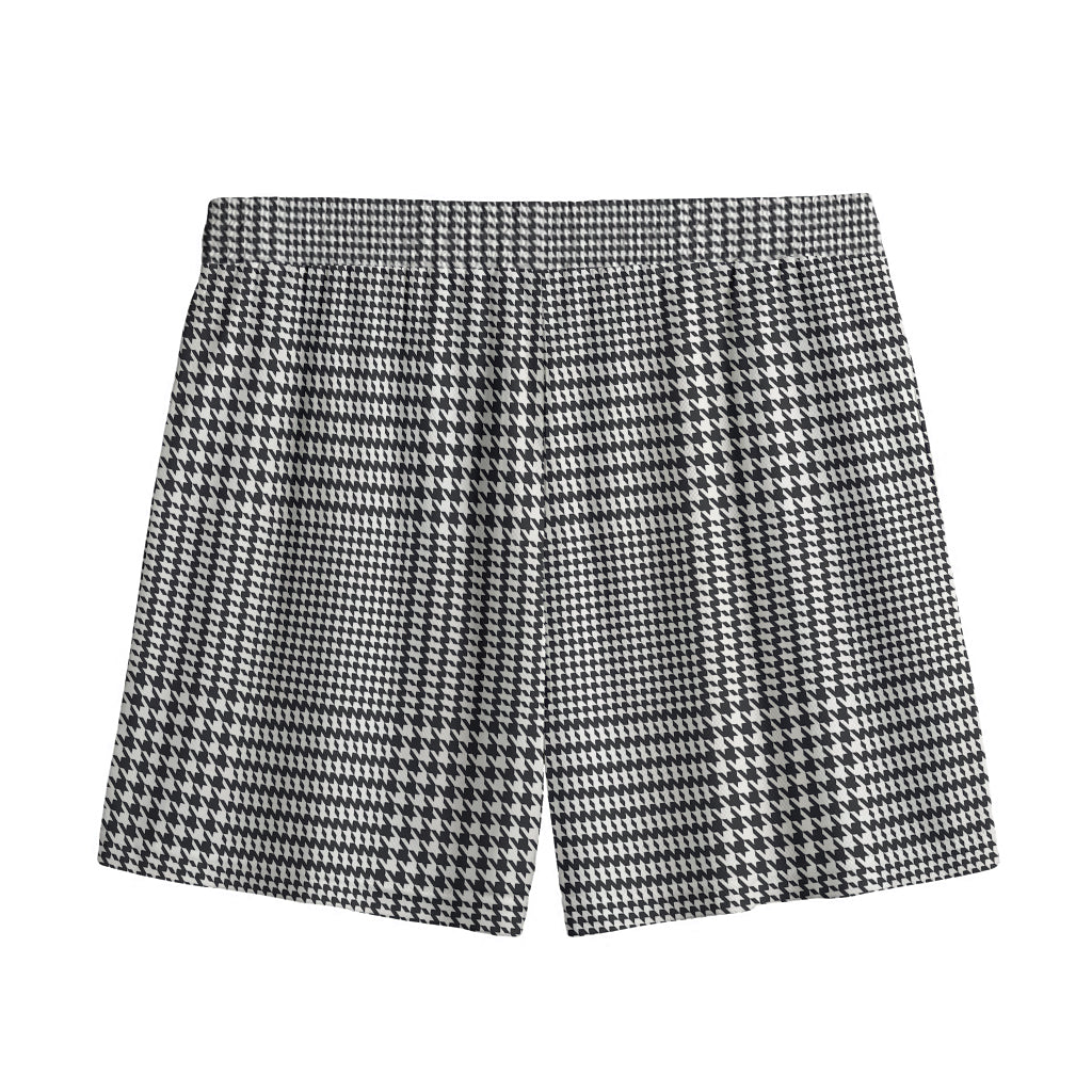 Black And White Glen Plaid Print Mesh Shorts