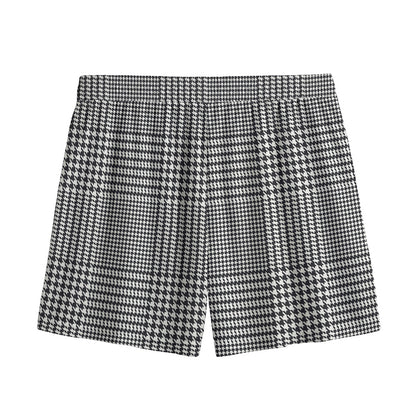 Black And White Glen Plaid Print Mesh Shorts