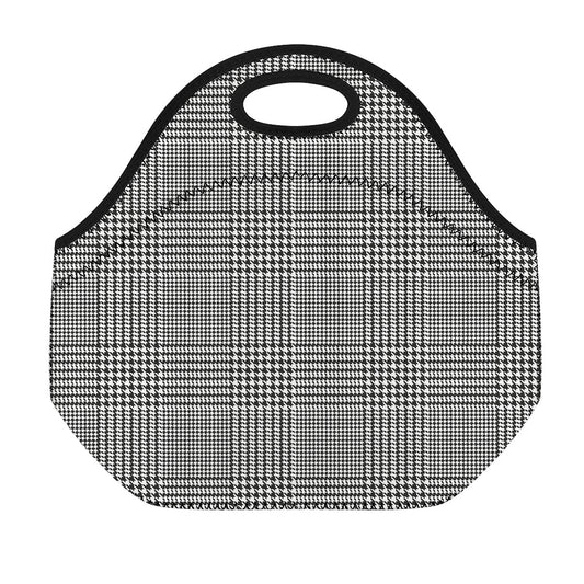 Black And White Glen Plaid Print Neoprene Lunch Bag