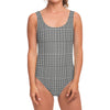 Black And White Glen Plaid Print One Piece Swimsuit