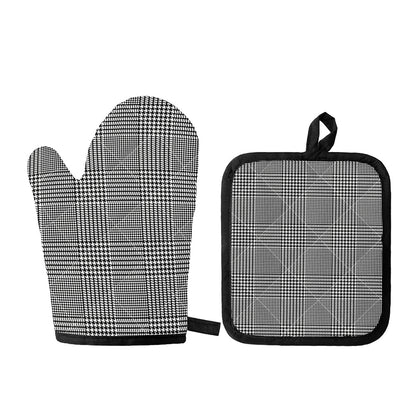Black And White Glen Plaid Print Oven Mitt And Pot Holder Set
