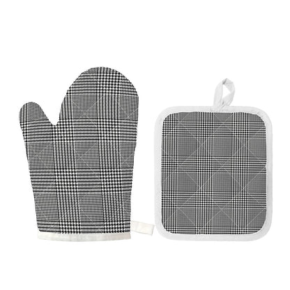 Black And White Glen Plaid Print Oven Mitt And Pot Holder Set
