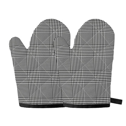 Black And White Glen Plaid Print Oven Mitts