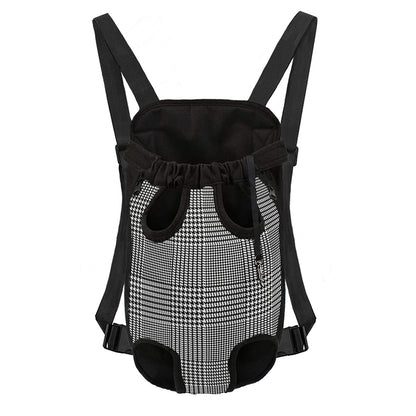 Black And White Glen Plaid Print Pet Carrier Backpack