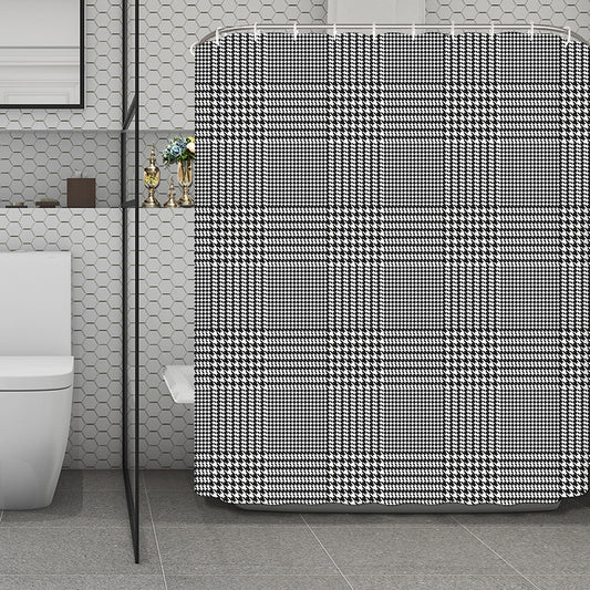 Black And White Glen Plaid Print Polyester Shower Curtain