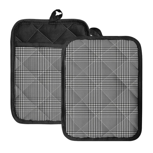 Black And White Glen Plaid Print Pot Holders With Pocket