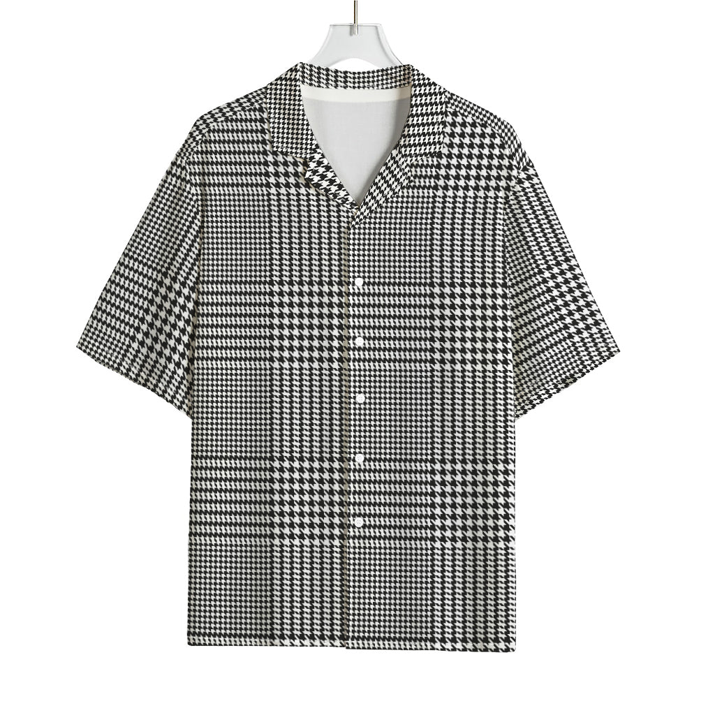 Black And White Glen Plaid Print Rayon Hawaiian Shirt