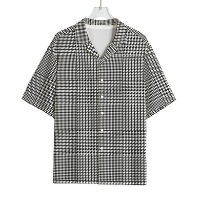Black And White Glen Plaid Print Rayon Hawaiian Shirt