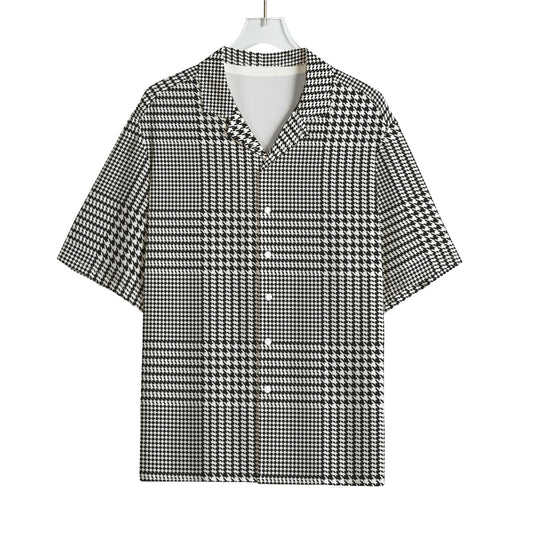 Black And White Glen Plaid Print Rayon Hawaiian Shirt