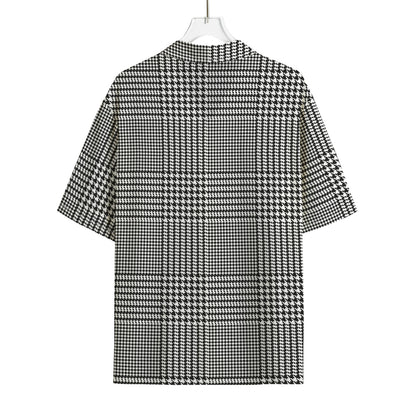 Black And White Glen Plaid Print Rayon Hawaiian Shirt