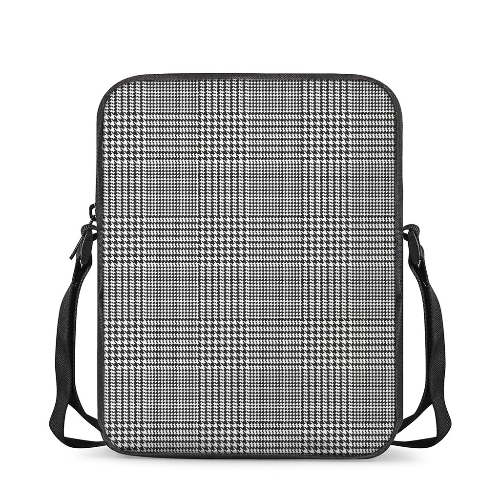 Black And White Glen Plaid Print Rectangular Crossbody Bag
