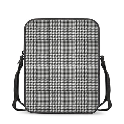 Black And White Glen Plaid Print Rectangular Crossbody Bag