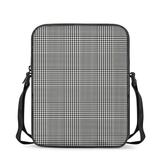Black And White Glen Plaid Print Rectangular Crossbody Bag