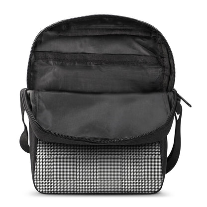 Black And White Glen Plaid Print Rectangular Crossbody Bag